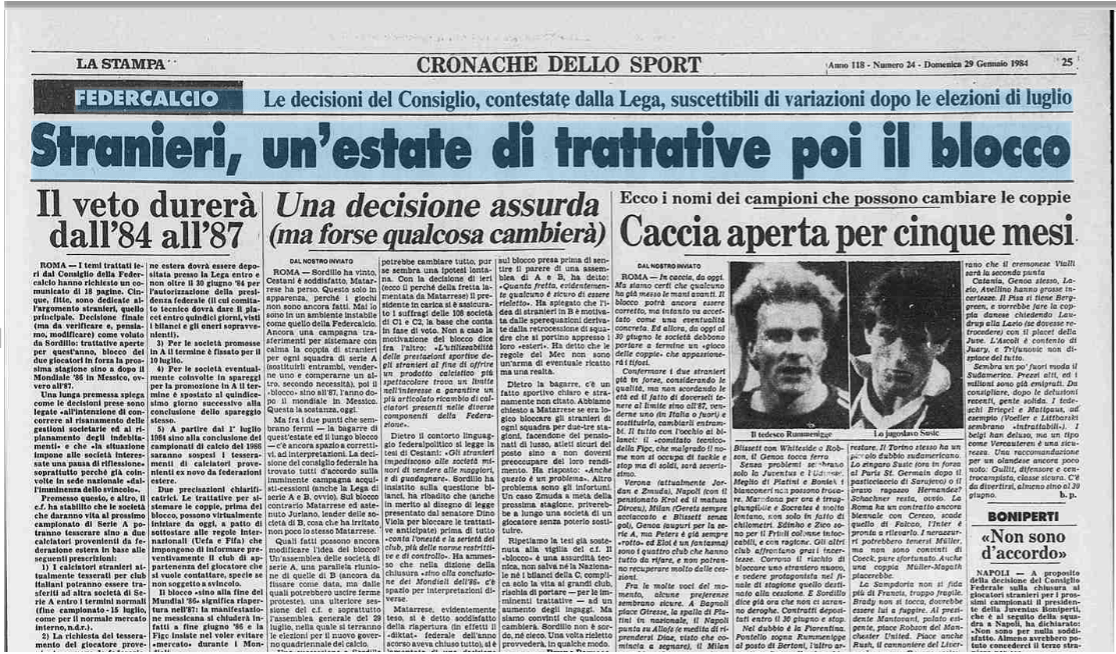 La Stampa’s headline, 29 June 1984: “Foreigners, a summer of negotiations, and then the blockade”