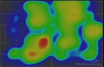 Manchester United heatmap again Spurs (Attack from right to left)